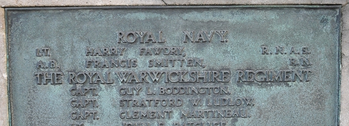 Captain Guy Livingstone Boddington, Royal Warwickshire Rgmt, Solihull war memorial